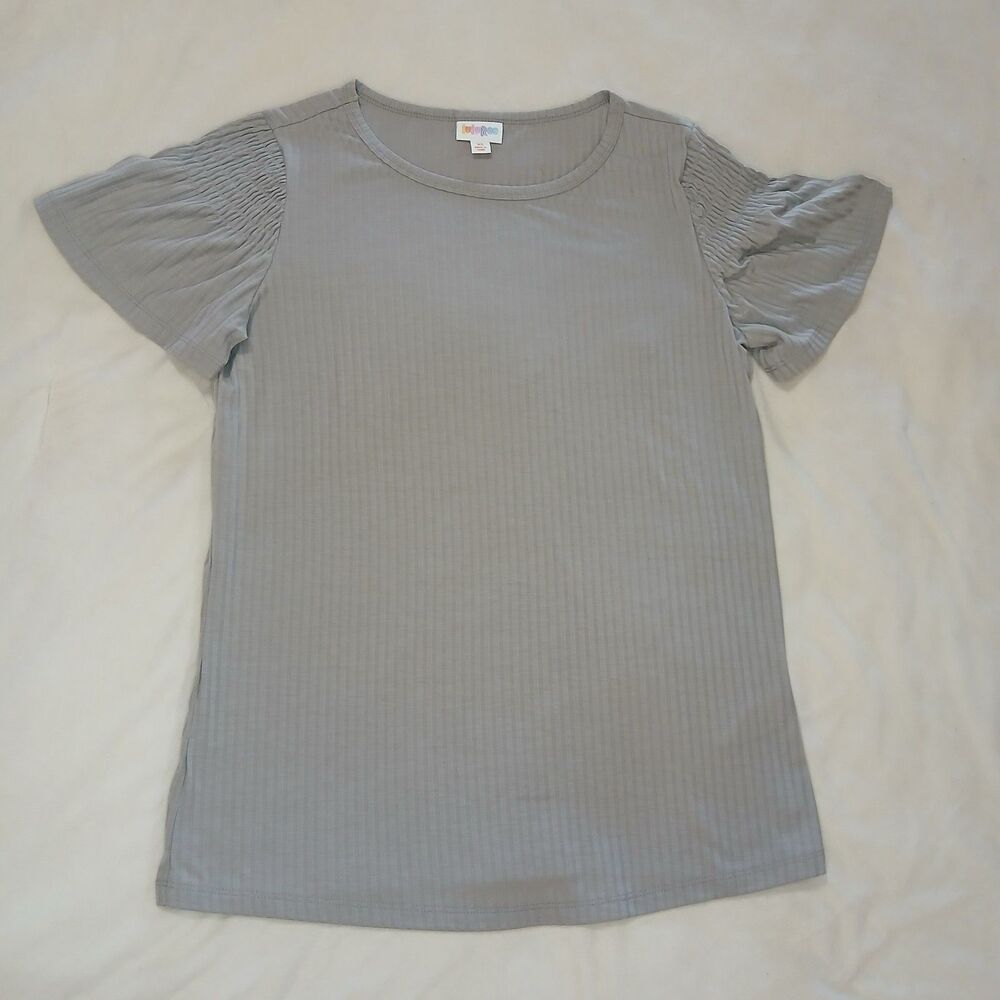 LuLaRoe Stephanie Top XS Gray Smocked Sleeve Womens Casual Stretch Blouse